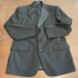Stafford Men Black Tuxedo Tux Jacket Satin Notched Lapels 3-Button Wool 41R